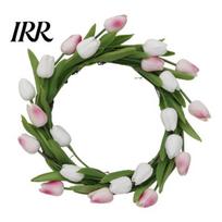 Artificial Flowers Tulip Wreath with Vine Base Lifelike Floral Door Wall Hanging Realistic Decor for Home Garden Party Fade-Resistant Reusable S