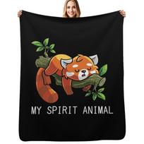 Red Panda Spirit Animal Throw Blanket Faux Fur Soft Warm Blanket for Bed Size: 75*100cm, Weight: 230 GSM