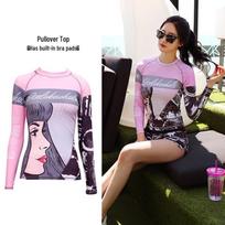 Korean Style Women's Two-Piece Scuba Suit: Quick-Dry Sun Protection Top with Chest Pads for Snorkeling and Surfing. M