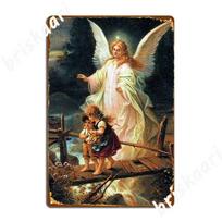 Globėji Angelas Stebi Vaikus Plakatas Metalo Plokštelė Sienos Tapyba Šventės Spaudinys Sienos Urvas Skardinis Ženklas Plakatas 20X30CM beige