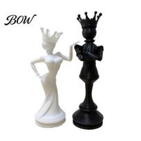 Office Table Ornaments 2 Pcs Chess King And Queen Statue, 3D Printed Abstract Niche Home Decor Figure, Modern Piece Sculpture for Living Room, 1 Set