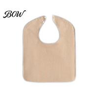 Easy Clean Eating Bibs Adult Large Bib, Solid Color Waterproof Clothing Protector, with Deep Crumb Soft Fabric Catcher Design, Adjustable Snap Closure S chaki