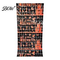 Metallic Tinsel Wall Streamer Halloween Foil Fringe Backdrop, Spooky Castle Blood Handprint Pumpkin Eye-catching Backdrop Curtain for Photo 1