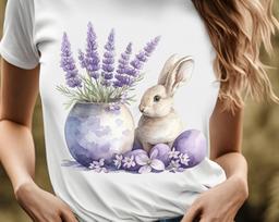 Rabbit in Lavender, rabbit sitting next a vase of Lavender, soft and comfortable, casual wear, gift for friend XL