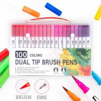 100 Colour Dual Tip Brush Pens Colouring Art Markers Drawing
