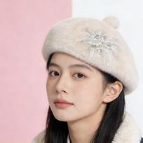 Stylish Beret Hat - Chic Pearl-embellished Elegant Lady's Hat 54-60cm adjustable