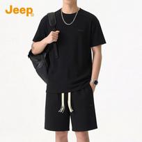 JEEP Men's Waffle Knit Short Sleeve T-shirt & Shorts Set M juoda