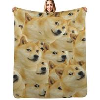 Doge WOW Pattern Shiba Inu Doggo dog meme montage Throw Blanket Fade Resistant Durable Throw Blanket Size: 75*100cm, Weight: 230 GSM