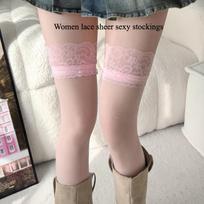Women Lace Sheer Sexy Stockings Young Girl Fashion Stocking Pink Coffee Grey Wine Red Purple White Color one size