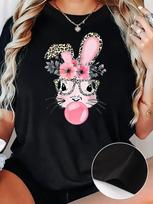 Cute Bunny Bubble Gum Graphic T-shirt L