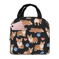 Cute Cartoon Corgi Dog Print Portable Lunch Boxes Waterproof Thermal Cooler Food Insulated Lunch Bag Kids School Children One Size