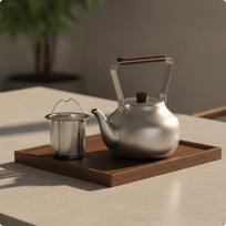 Stainless Steel Teapot Retro Style Folding Handle Brushed Silver Tea Kettle with Strainer