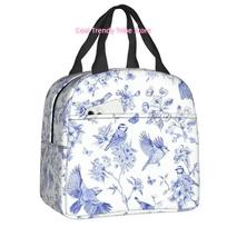 French Toile De Jouy Inspired Pattern Lunch Box Women Cooler Thermal Food Insulated  Bag School Children Student Tote Bags One Size