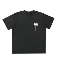 24S cross-border European and American trendy brand palm angel palm tree letter washed old short-sleeved T-shirt men's and women's high street S skalbtas juodos spalvos