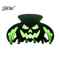 Funny Ghost Face Hair Clips Halloween Claw Clips, Luminous Pumpkin Pattern Acrylic Anti-slip Cute Bat Glow in The Dark Grippers for Women Girls Daily A
