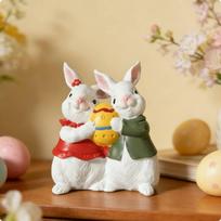 Easter Bunny Figurine Gift Idea Statue Cute Hare for Living Room, TV Cabinet, S Holding Egg
