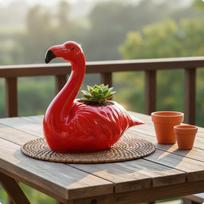 Flamingos Flower Pot Decorative Planter Cute Design Ceramic for Balcony, Desktop, Small gray