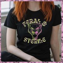 Feral & Sterile Cougar Tee Womens Shirt For Hysterectomy Gift For Menopause Victim Post Surgery Funny Punk Feminist 4XL
