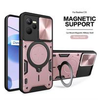 Oppo Realme C35 dėklas su slankiojančiu kameros dangteliu, smūgiams atsparus šarvuotas telefono dėklas Realme C35 C 35 RealmeC35 Automobilinis magnetinis laikiklis su žiedu, galinis dangtelis For Realme C35 4G