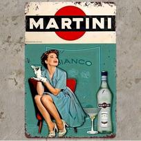 Vintažinis metalinis plakatas Martini reklama 8x12 colių Sienų dekoras namų barui blue
