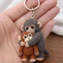 Crochet Punch Monkey Keychain  Handmade Cute Couple Monkey Design, Emotional Support Accessory, Perfect for Backpacks, Purses & Keys, Ideal Gift for A 1pcs