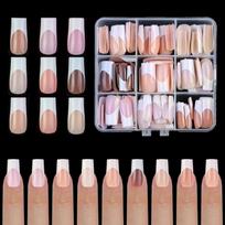 French Tip Long Press on Nails Coffin French Fake Nails Tip Nails Glosses Full Cover False Nails for Women Girls