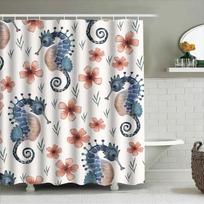 Vibrant Seahorse Floral Shower Curtain Setwaterproof Bath Decor For Home Decoration In Multicolors! This Title Emphasizes The Vi W60H190(CM)-1 Pcs