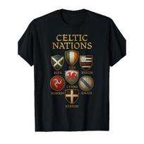 Celtic Nations Shields Flags Mythology Heritage Design T-Shirt S juoda