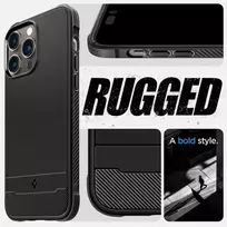 Spigen Rugged Armor Mag phone case for iPhone 14 Pro Max, matte black with MagSafe support