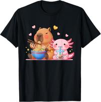 Cute Capybara Ramen and Axolotl Boba Kawaii T-Shirt XXL