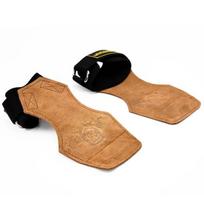 Leather Palm Lifting Grips with Wrist Support Pull Up Deadlift Assist Gloves Unisex Gym Training Light brown 2layer
