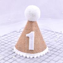 Burlap Hat Baby First Birthday Party Linen Felt Hat 1st 2th 3th Years Kids Baby Shower Hat Birthday Headband Decoration 1