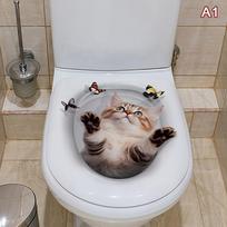 Funny Creative 3D Cat Toilet Stickers DIY Water Resistant Wall Sticker Squirrel Self-adhesive Toilet Seat Decals