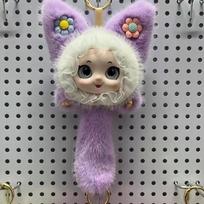 Cute Soft Fluffy Fox Vinyl Doll Plush Keychain Toys Pendant Home Ornament Backpack Hangings Stuffed Animals Birthday Gift