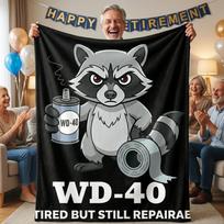 WD‑40 Raccoon Tired But Still Repairable Flannel Throw Blanket, Funny Handyman Raccoon Graphic Soft Cozy Lightweight Home Decor Size: 75*100cm, Weight: 230 GSM