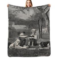 The Nooning - Winslow Homer Throw Blanket Soft Cozy Blanket for Pet Kids Adults Size: 75*100cm, Weight: 230 GSM