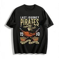 Vintage Pirate Ship Print T-Shirt Work Like Captain Play Like Pirate Pure Cotton T-shirt S įvairiaspalvis