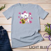 Dabbing Maneki Neko Japanese Lucky Cat and Sakura Flowers Unisex T-shirt 5 M