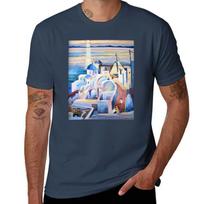 Santorini Greece Acrylic Painting Tshirt Plus Size Lightweight Tee Shirt S