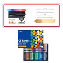 Mungyo Galerijos aliejinių pastelių rinkinys iš 36 su piešimo medžiagomis (pastelinis laikiklis, kelmai tortilonas, švitrinis popierius) 36 Colors Bundle Pack blue