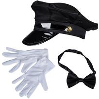 Halloween driver costume black driver hat bow tie gloves set Adult One Size