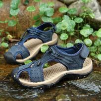 Men Shoes Summer New Sandals Plus Size 48 Fashion Casual Sneakers Outdoor Beach Genuine Leather Roman Black Brown Beach Shoe 38 mėlyna