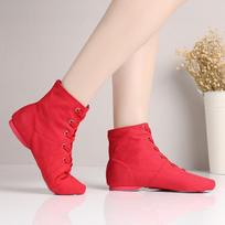 Men Women Sports Dancing Sneakers Jazz Dance Shoes Kids Lace Up Dancing Short Boots 26 raudona