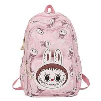 Labubu School Bag Ins Trendy Versatile Printing Large Capacity Backpack Women Cute Cartoon Junior High School Students KTY rožinė
