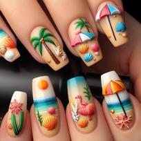 24pcs Medium Ballet 3D Beach Design Press On Nail Summer Style False Nail French Art Tips Manicure Nail Accesories 1