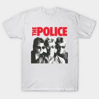 Men Black Print T-shirt The Police No-Cut Transfer Paper Print Cotton Tshirt 2XL