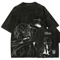 Japan Anime Frieren Beyond Journey's End Fern Manga Graphic Print T-shirt Men Women Vintage Washed Cotton Loose Casual Oversized Top Summer New Tee L