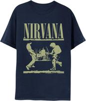 Nirvana Logo  Playing on Stage Adult Navy Short Sleeve T Shirt 90s Music Vintage Style Graphic Tees XXL