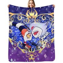Helluva Boss Stolas and Blitzo Heart Frame Throw Blanket Luxurious Soft Fuzzy Blanket for Sofa Bed Size: 75*100cm, Weight: 230 GSM