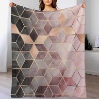 Pink And Grey Gradient Cubes Throw Blanket Luxurious Soft Fuzzy Blanket for Sofa Bed Size: 75*100cm, Weight: 230 GSM